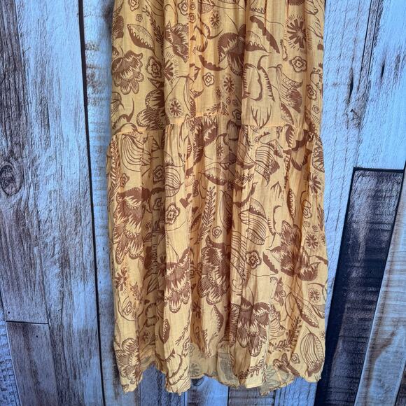 Anthropologie Kallie Flowy Maxi Dress Orange Floral Cotton Gauze XXS Fall Boho - Picture 4 of 9